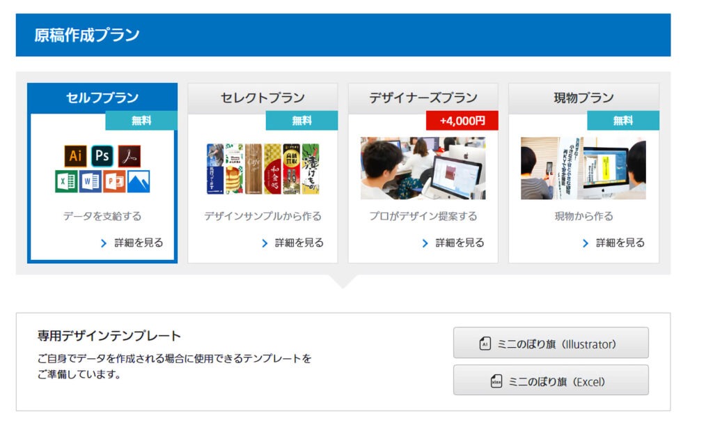 原稿作成プランを選択するページ